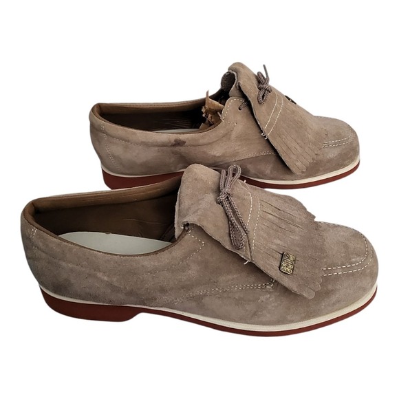Vintage Hush Puppies Golf Shoes Womens 8 Tan Suede Golf Cleats - Picture 6 of 10